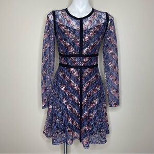 Xhilaration Navy/Rose Floral Long Sleeve Dress with Black Trim
